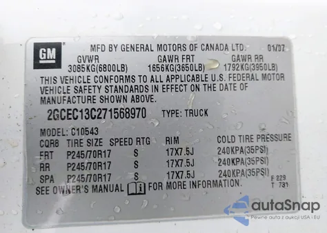 2007 Chevrolet Silverado 1500 Work Truck из США, поврежденный, VIN 2GCEC13C271568970